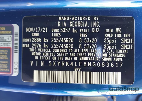 2022 Kia Sorento Sx Prestige из США, поврежденный, VIN 5XYRK4LF8NG089617